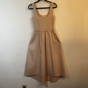 A New Day Beige Knit Tank & Poplin High Low Hem Midi Dress With Pockets! SMALL